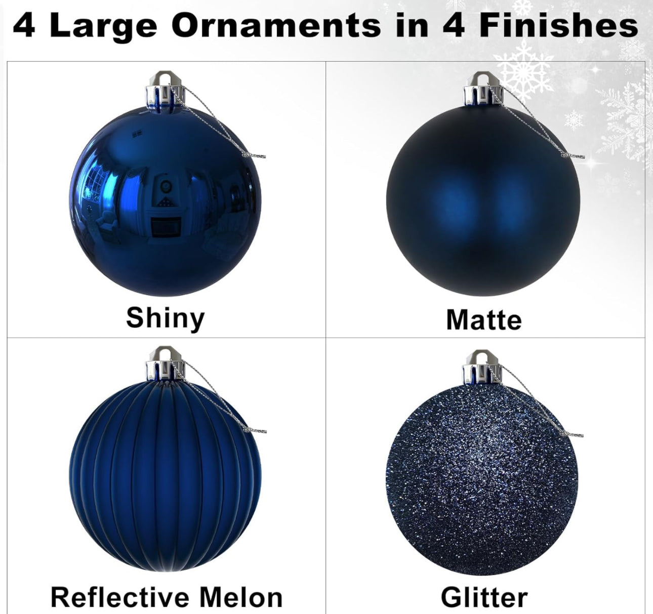 4Pcs Christmas Balls Ornaments for Xmas Tree - Shatterproof Christmas Tree Decorations Medium Hanging Ball Navy Blue 4.0in x 4 Pack
