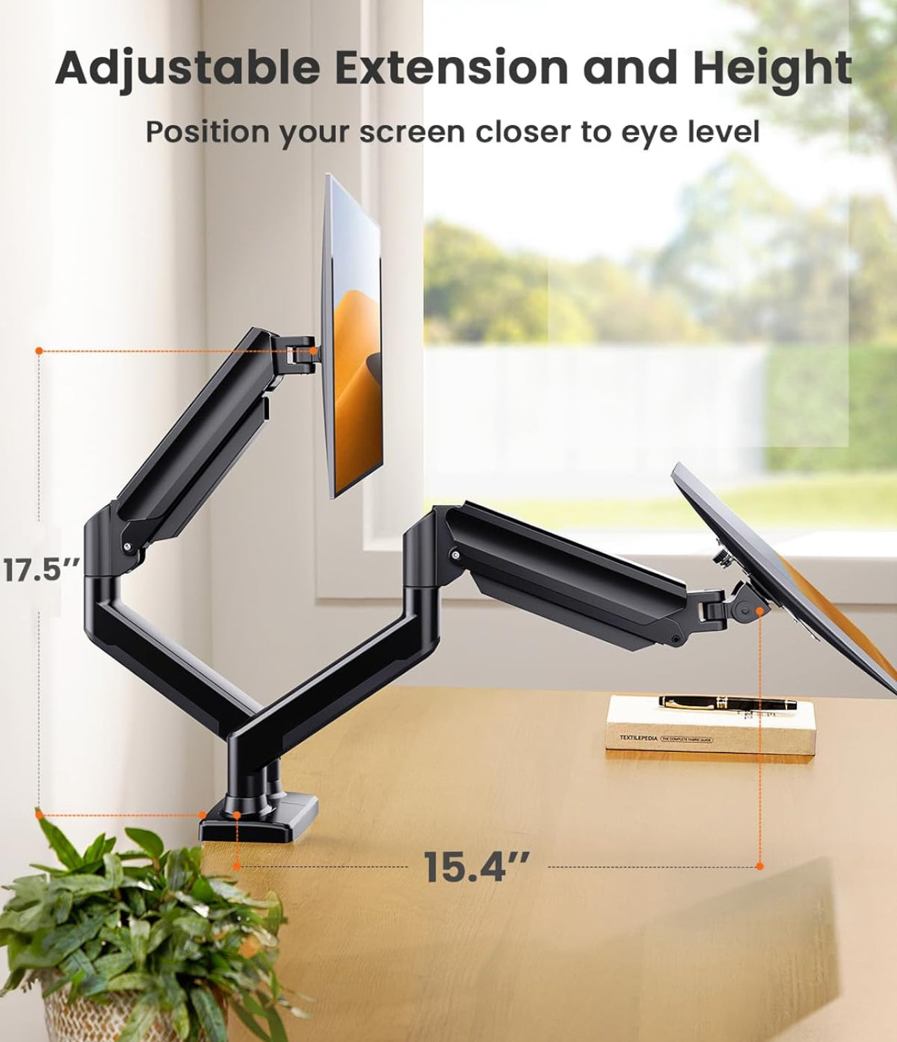 ErGear Dual Monitor Mount up to 32 inches Screen, Max 22 lbs Each Arm, Adjustable Dual Monitor Stand, Sturdy Steel Dual Monitor Arm with 180degree Swivel, Tilt, 360degree Rotation for Home Office, VESA 75/100mm