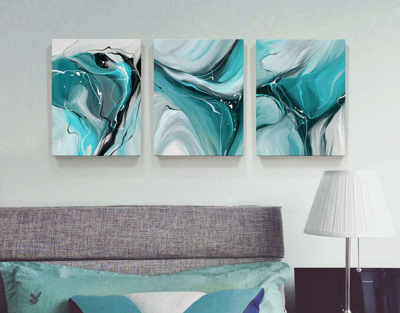 Teal Abstract Watercolor canvas Wall Art 12x16 Inch/Set of 3,Wall Decor Painting