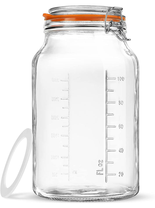Folinstall Super Wide Mouth Glass Storage Jar with Airtight Lid, 1 Gallon Large Mason Jar with 2 Measurement Marks
