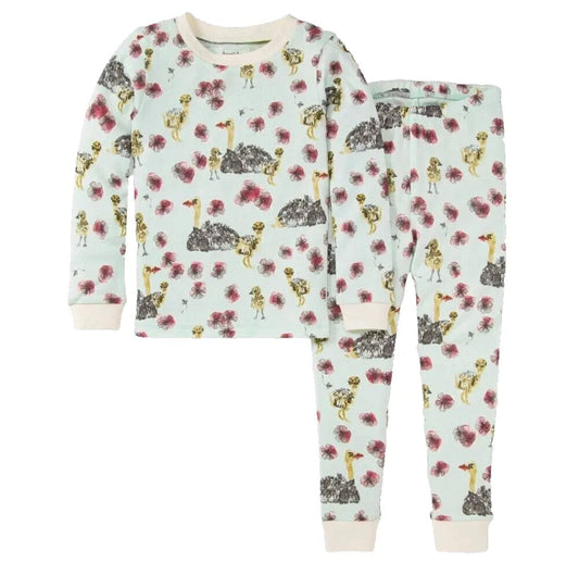Burt's Bees Kids Girl's Size 8 Ostrich & Flowers Pajama Set Organic Cotton 2-Pc