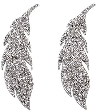 2 pc Crystal Rhinestone Iron on Patches Feather Appliqués for Clothes Bags Jeans Jackets Hats Shoes Decorations