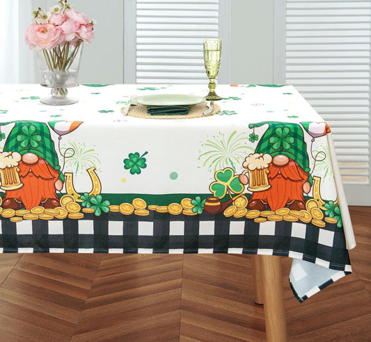 MikiUp St. Patrick's Day Tablecloth, Holiday Irish Clover Rectangle Table Cloth, Washable Shamrock Decorative Table Cover for Party Kitchen Dining Room, Black 60 x 144 Inch