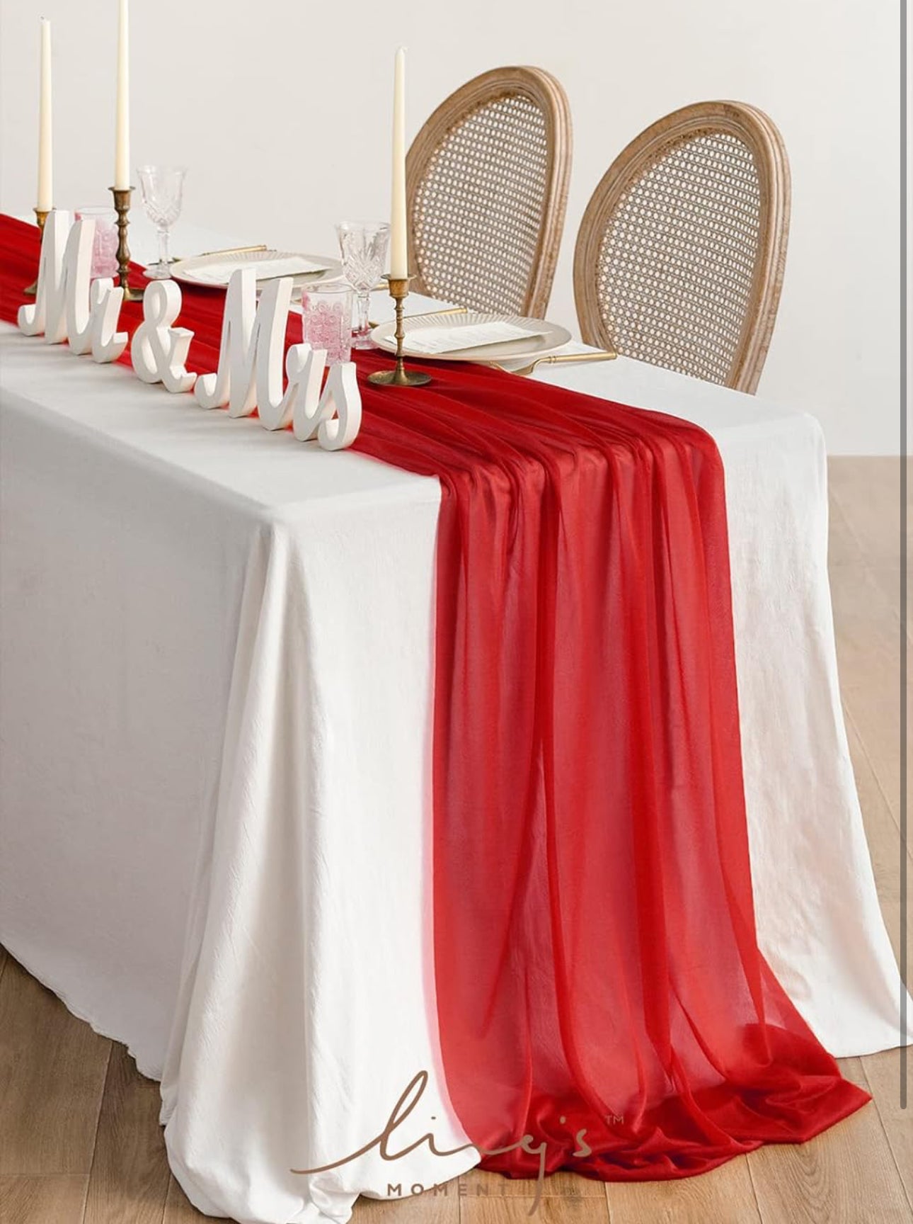 Ling's Moment 14Ft Red Sheer Chiffon Like Table Runner with Silver Sparkle for Wedding Reception Rustic Boho Wedding Party Bridal Shower