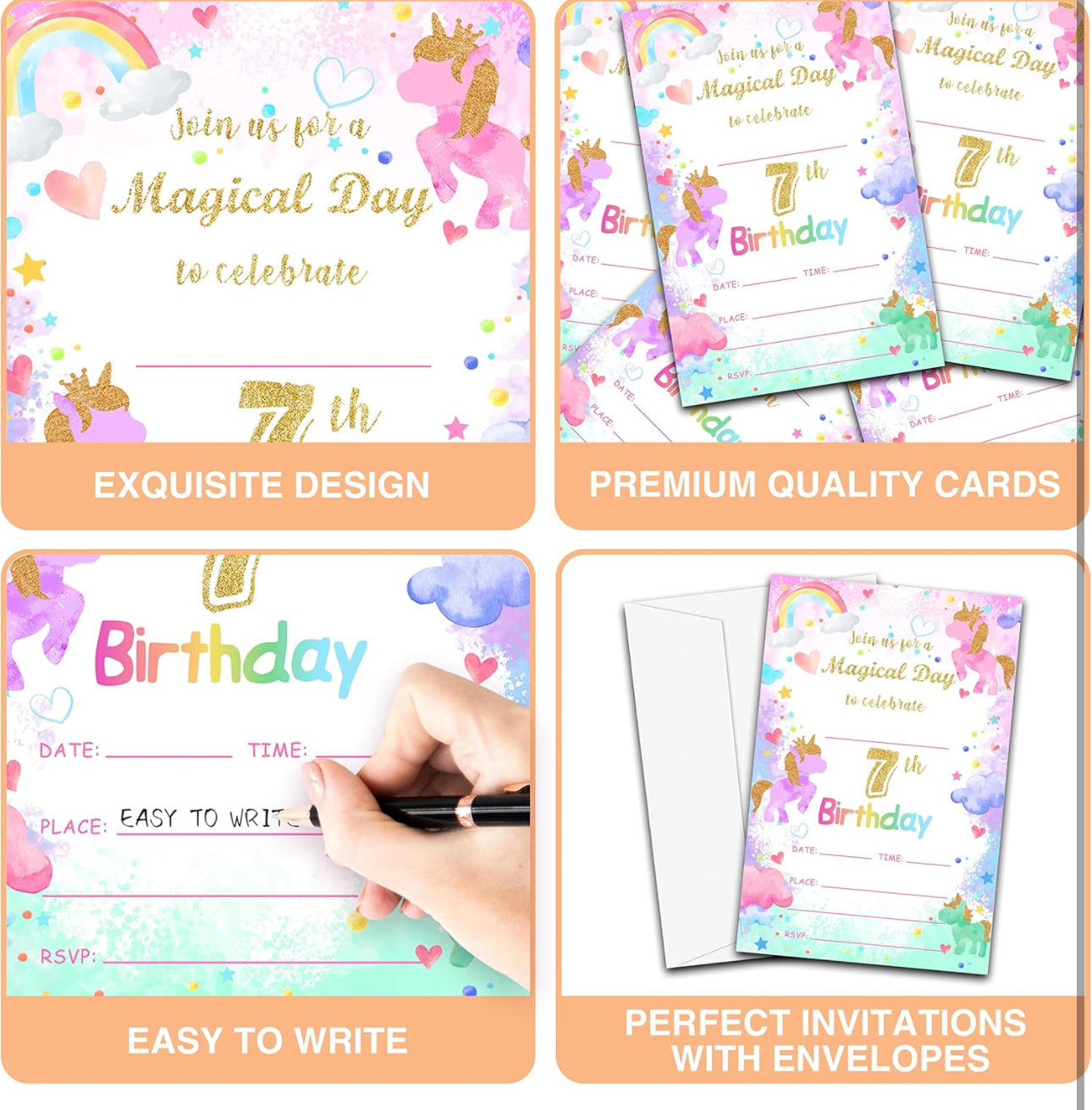 7th Birthday Party Invitations, 20-Count Magical Day Birthday Party Invites With Envelopes-HBYQK-B12