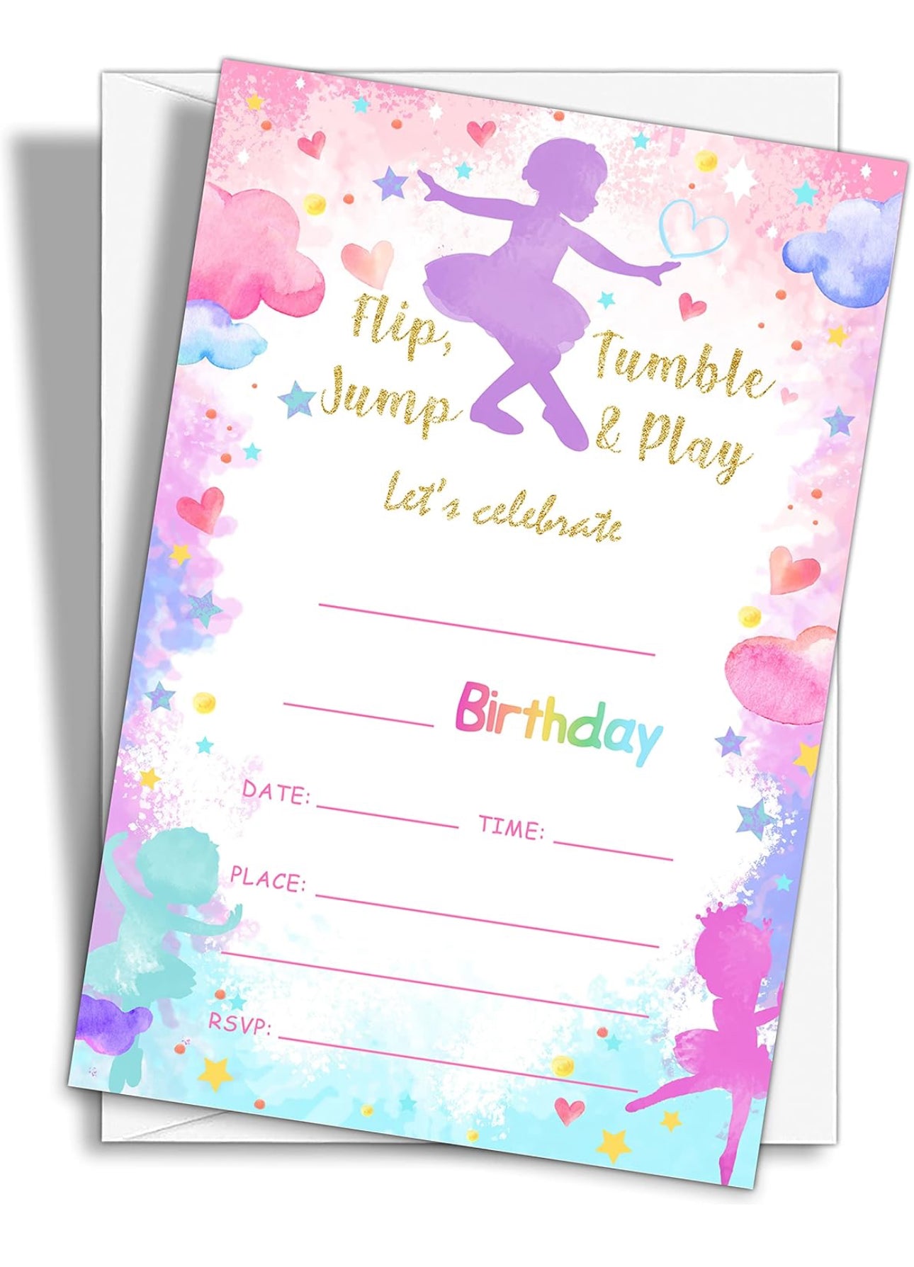 Ballerina Birthday Party Invitations, 20-Count Ballet Dancer Birthday Party Invites With Envelopes-HBYQK-B07