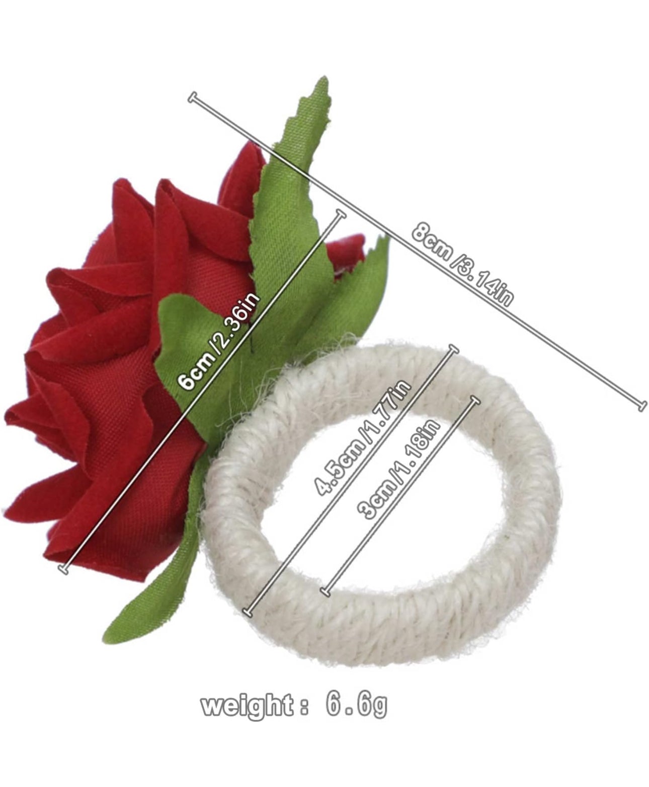 Rose Flower Napkin Ring, for Wedding Valentine's, Dining Table, Holiday Décor and Special Occasions (10 pieces, red)