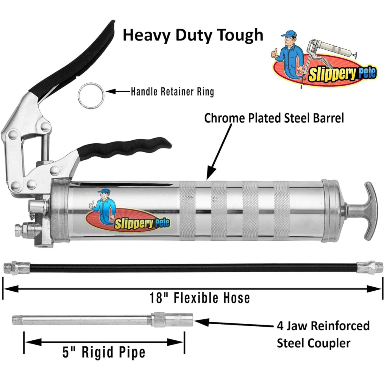 Slippery Pete Pistol Grip Grease Gun - Long Lasting Heavy Duty Steel C 