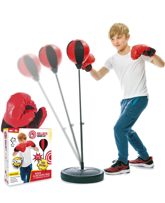 Whoobli Punching Bag for Kids Incl Boxing Gloves | 3-10 Years Old Adjustable Kids Punching Bag with Stand | Boxing Bag Set Toy for Boys & Girls (Red Black