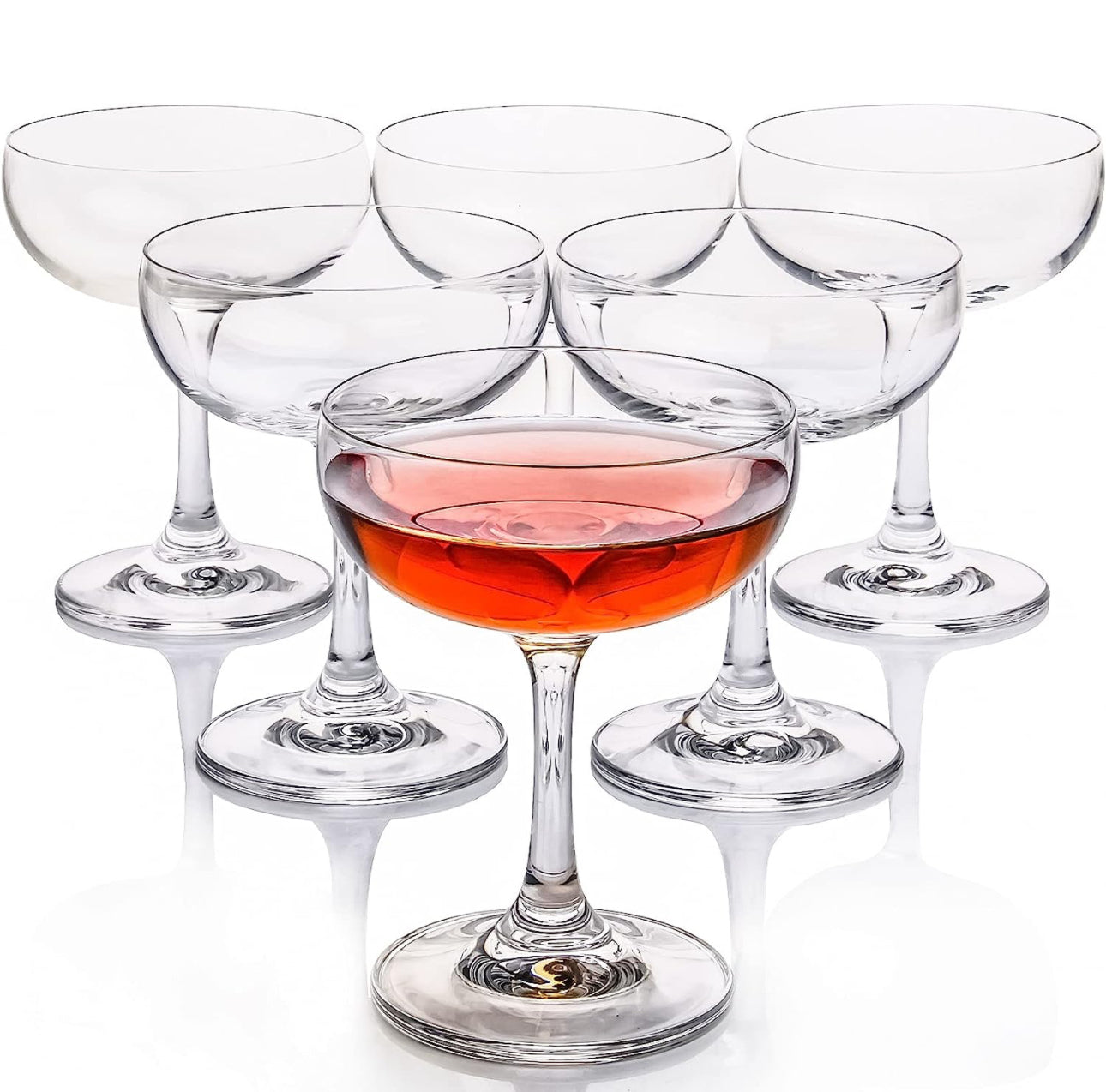FAWLES Crystal Coupe Glasses, Set of 6, 7 Ounce(220ml)