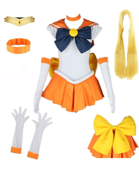 sailor usagi moon cosplay tsukino women's costume suit halloween uniform(xl) with wig