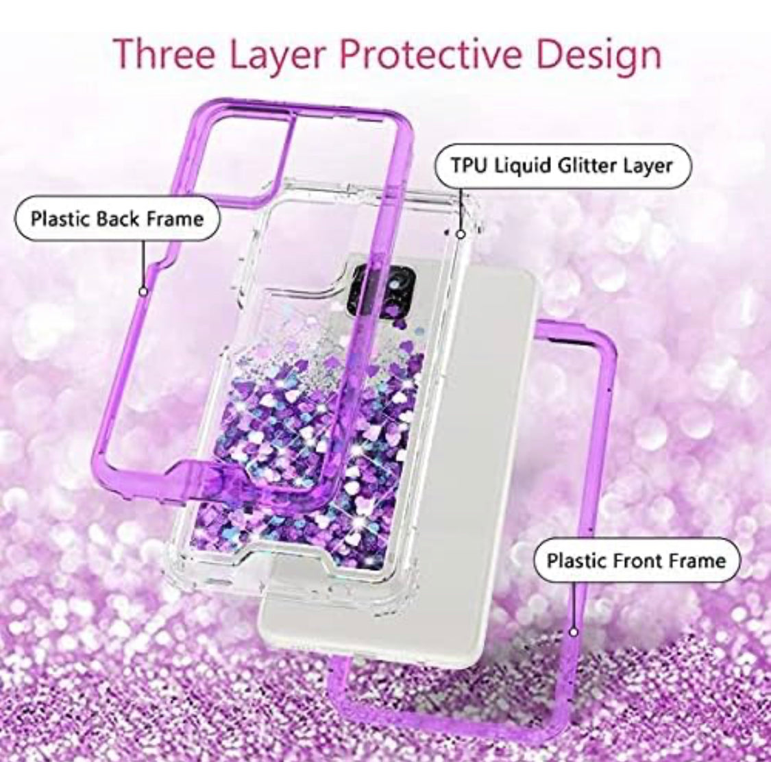 Compatible for Galaxy Samsung A12 Case, Hard Clear Glitter Bling Sparkle Liquid Heavy Duty Shockproof Rugged Protective case