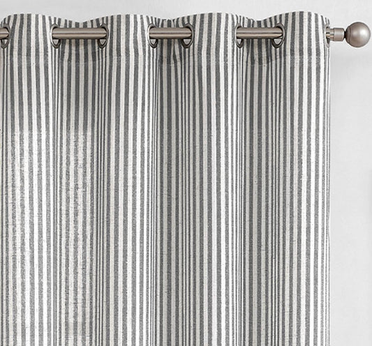 COLLACT Black Striped Linen Curtains 84 Inch Length for Living Room/Bedroom Farmhouse Pinstripe Pattern Curtains Light Filtering Drapes Grommet Window Treatments, W50 x L84, 2 Panels Black on Beige