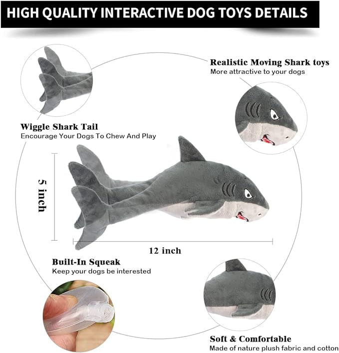 Interactive Dog Toys for Small/Medium Dogs, Floppy Fish/Shark Dog Toy, Interactive for Puppies, Durable Cat Toy, Rechargeable Plush Dog Toy