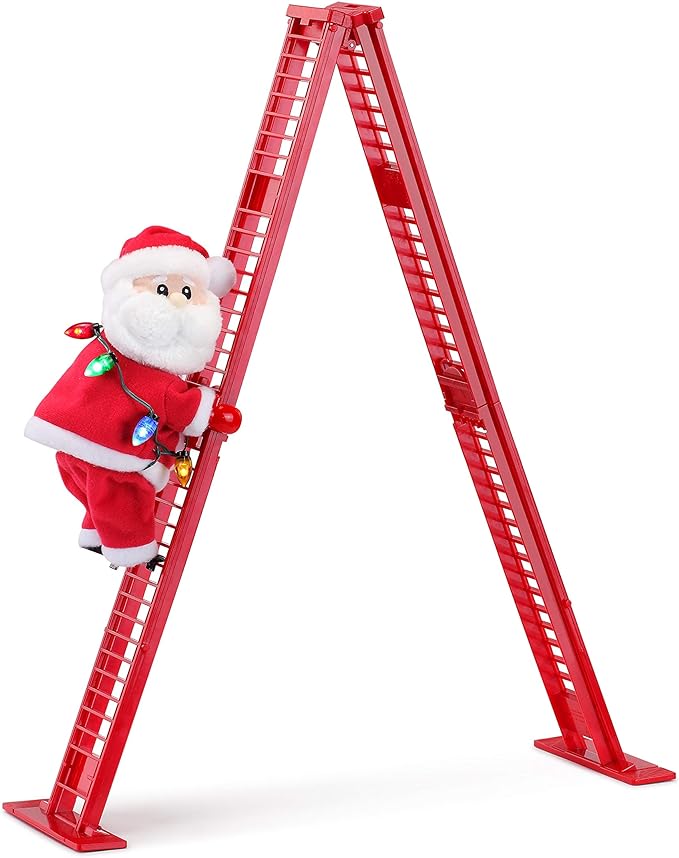Mr. Christmas Miniature Super Climber Musical Animated Indoor Christmas Decoration, 17 Inches, Soft White Santa Claus