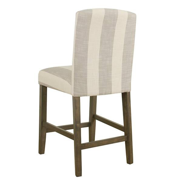Curved Back 40 in. Taupe and Cream Awning Stripe High Back Wood 25 in. Bar Stool ASSEMBLED