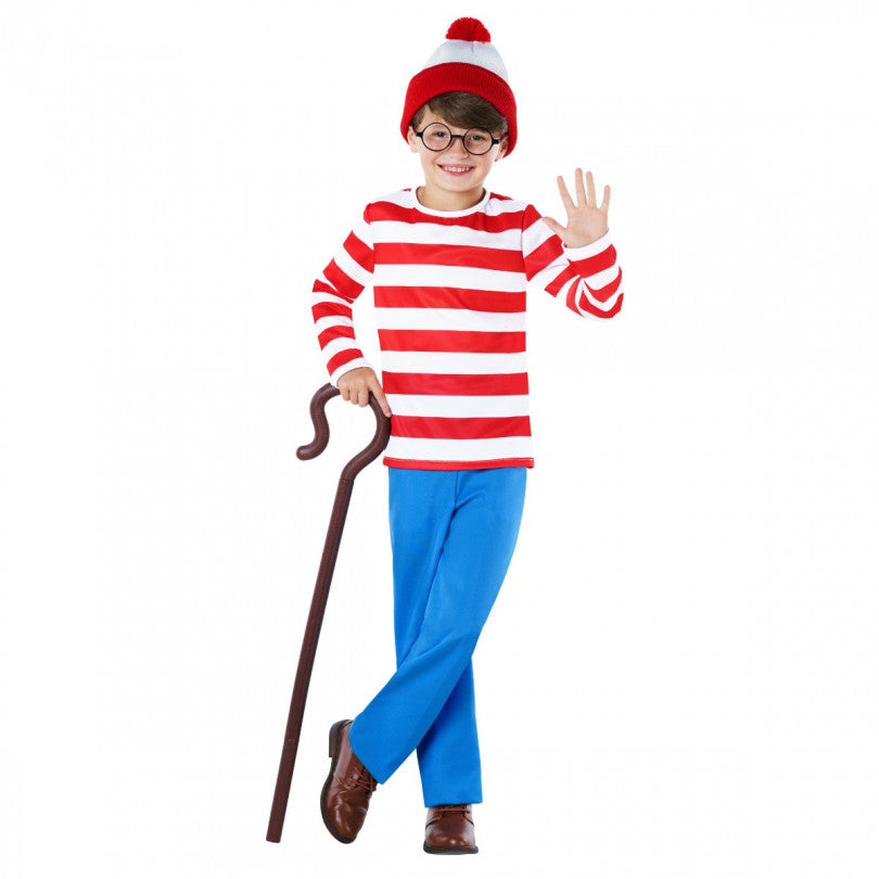 Kids Red And White Striped Traveller Costume, medium, NO CANE