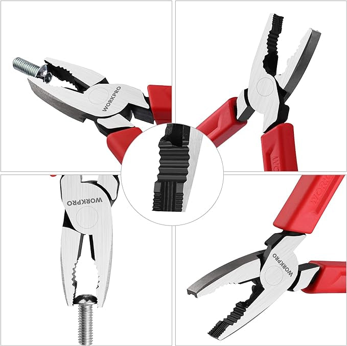 WORKPRO 6.5" Linesman S Screw Extractor Pliers(Combination Pliers) with Unique Non-slip Jaws, Stripped Screw Remover Tool, Lineman Pliers