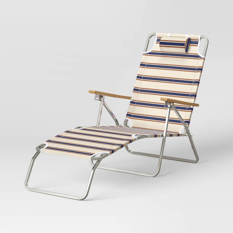 Striped Aluminum Beach Lounger with Wood Arms - Threshold**missing neck pillow