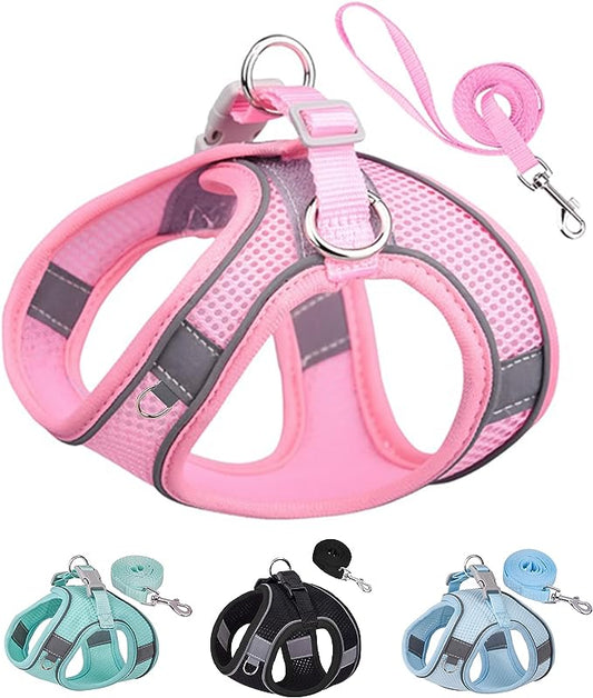 Dog Harness for Small Medium Dogs No Pull, Puppy Harness and Leash Set, Puppy Harness for Small Dogs, Step in Harness for Small Dogs, Small Dog Harness, mesh Dog Harness. (Pink, S)