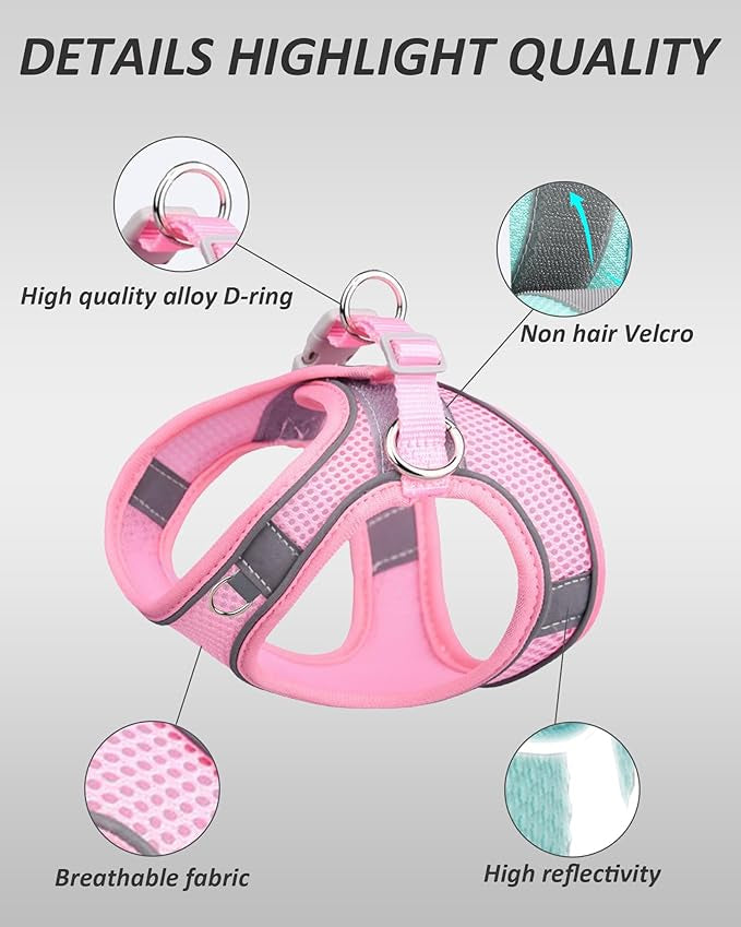 Dog Harness for Small Medium Dogs No Pull, Puppy Harness and Leash Set, Puppy Harness for Small Dogs, Step in Harness for Small Dogs, Small Dog Harness, mesh Dog Harness. (Pink, S)