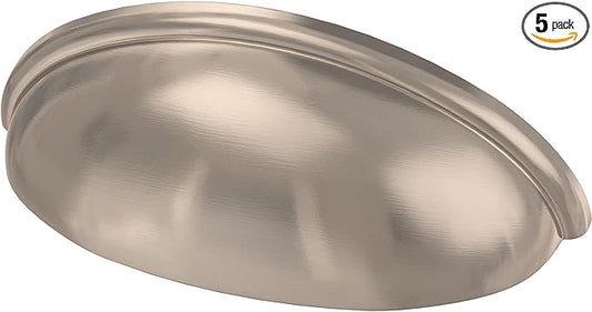 Franklin Brass Cup Cabinet Pull, Satin Nickel, 3 in (76mm) Drawer Handle, 5 Pack
