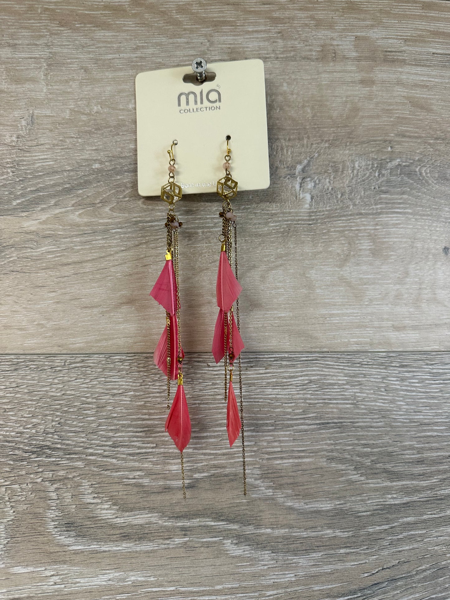 Mia Collection Gold Drop/Dangle Earrings with Pink Feathers