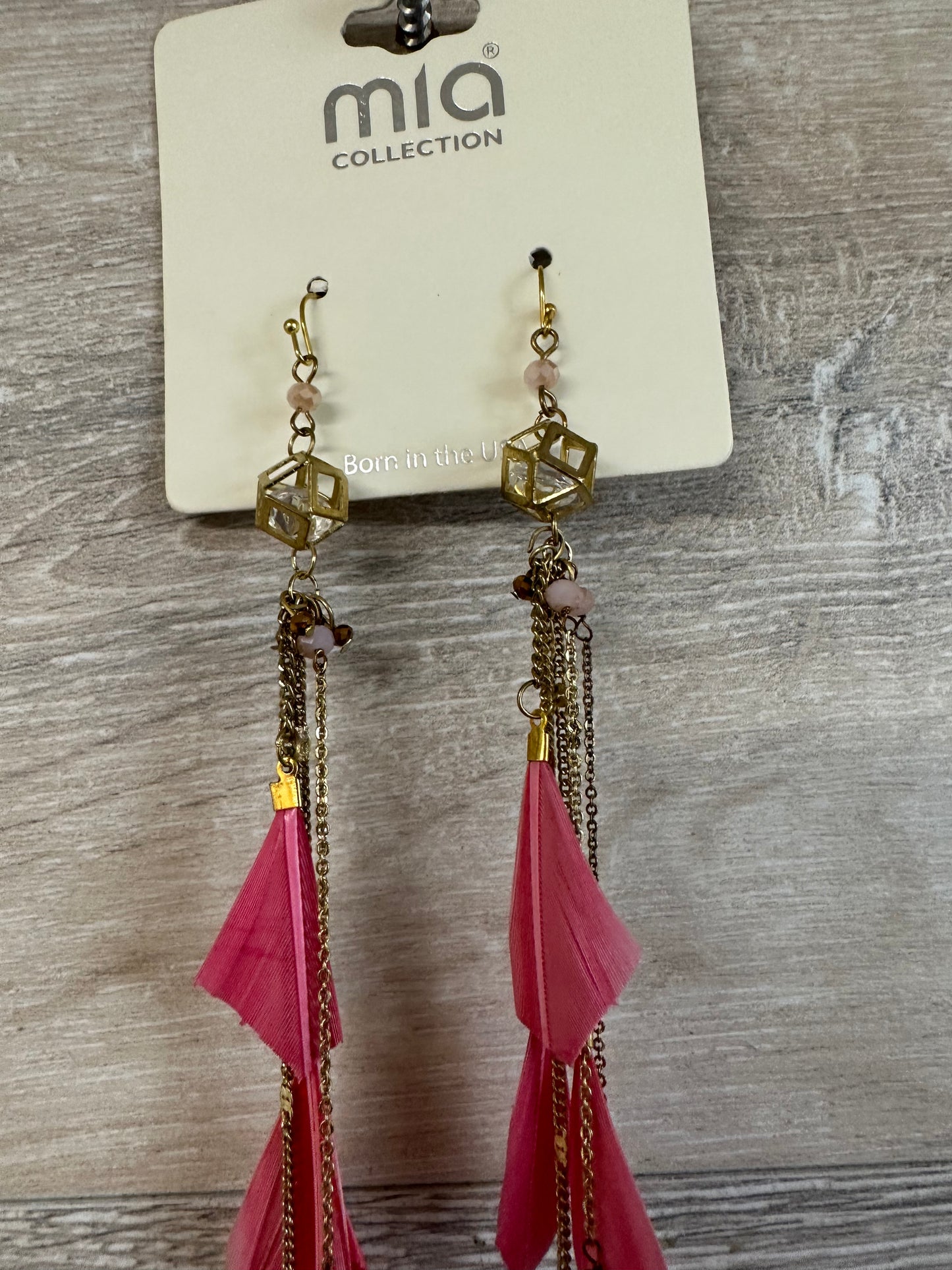 Mia Collection Gold Drop/Dangle Earrings with Pink Feathers