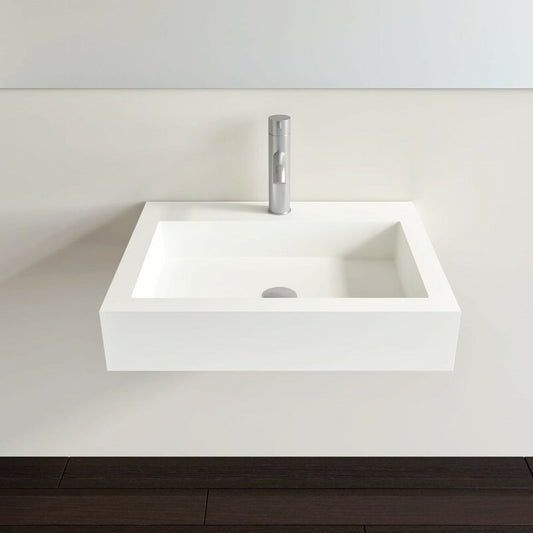 Badeloft 18.8'' Stone Resin Rectangular Wall Mount Bathroom Sink with Overflow