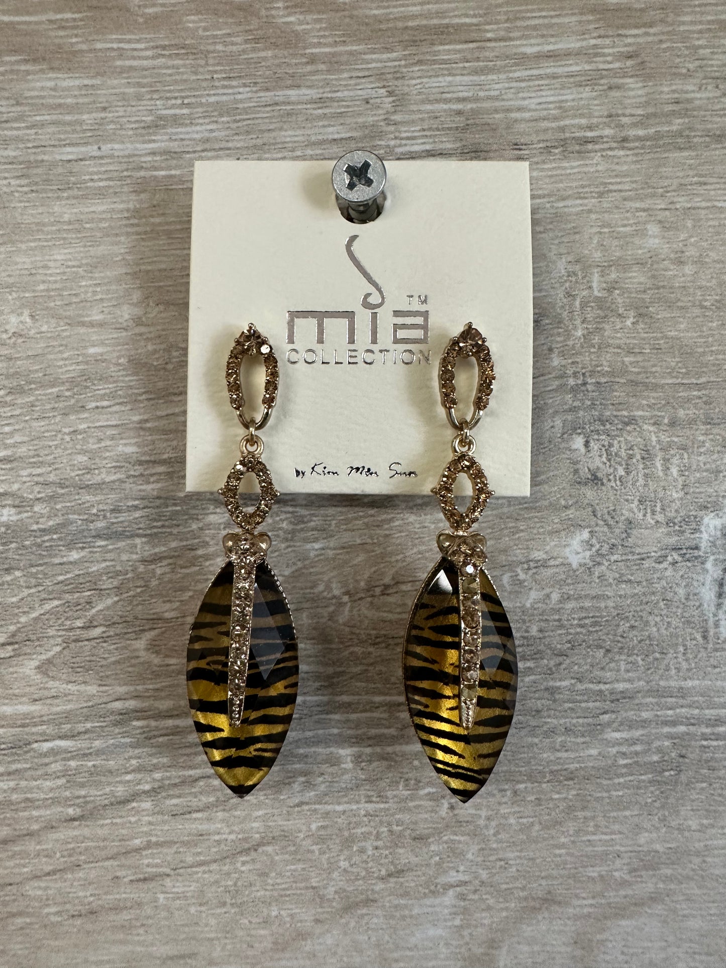 Mia Collection Dangle Leopard/zebra gold tone 2” Earrings