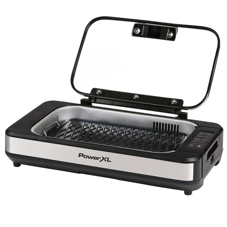 Power XL Smokeless Grill Elite Plus Indoor Electric Grill with Tempered Glass Lid, Non-Stick, Black