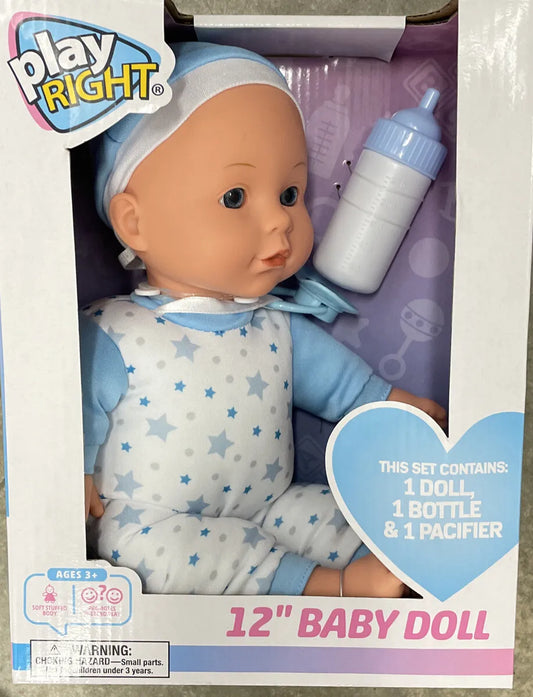 Play Right 12” Baby Bella Doll-white and blue jumper with stars