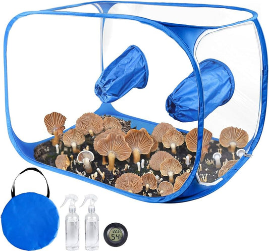 Sawowkuya Still Air Box (35.5 * 23.6 * 23.6 inch), Portable Compact Still Air Box Mycology Supplies, Mushroom Grow Box（Blue）