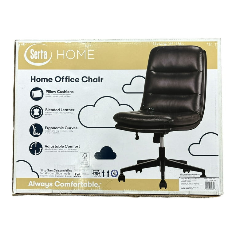 Serta Leather Armless Home Office Chair, Up to 275lbs, Black*ASSEMBLED!