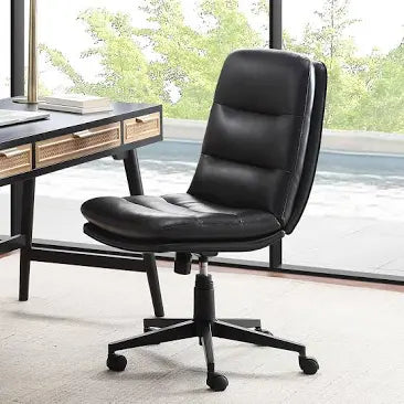 Serta Leather Armless Home Office Chair, Up to 275lbs, Black*ASSEMBLED!