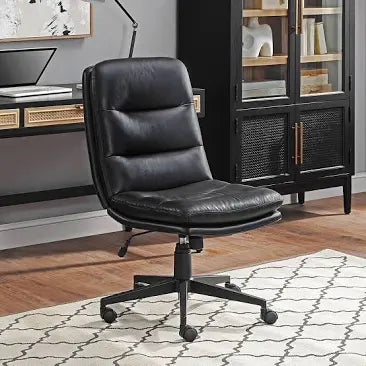 Serta Leather Armless Home Office Chair, Up to 275lbs, Black*ASSEMBLED!