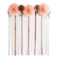 Rose gold & pink Fan Decor Kit with faux eucalyptus greenery, & fringe Streamers-Backdrop Blush - Spritz