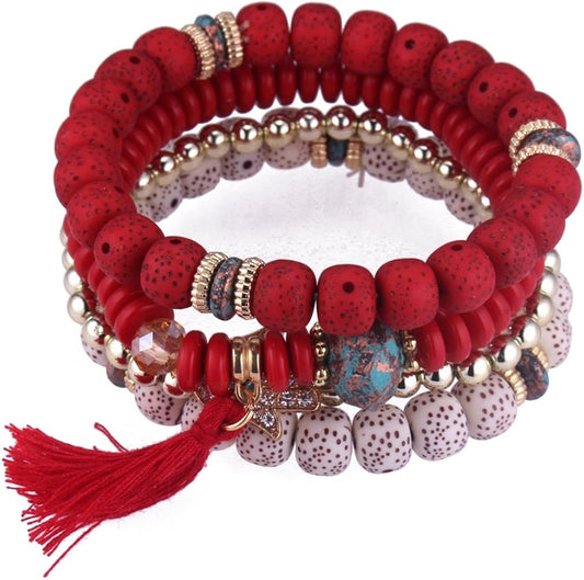 Tassel Beaded Stackable Bracelets Bead Multilayer Bracelets for Women Bangle