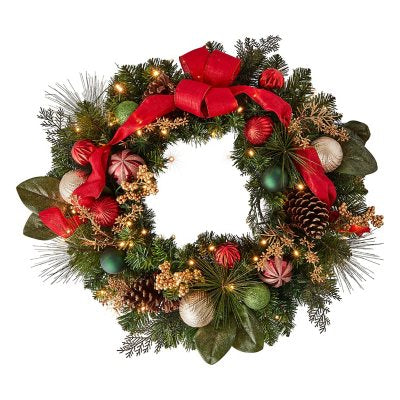 Pre-Lit 32" Decorated Holiday Wreath for indoor/covered outdoor use