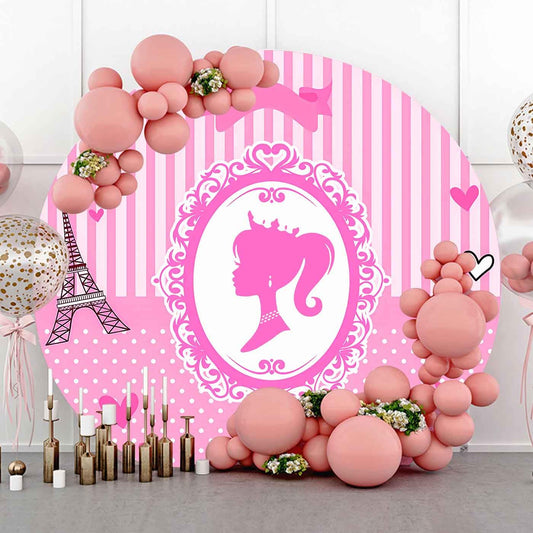 PHMOJEN Princess Birthday Round Backdrop Cover, 7.2ft Polyester Glamour Girls Lady Circle Backdrop, Paris Fashion Chic Circular Kids Horror Party Banner Photo Booth Prop YMBXTPH205