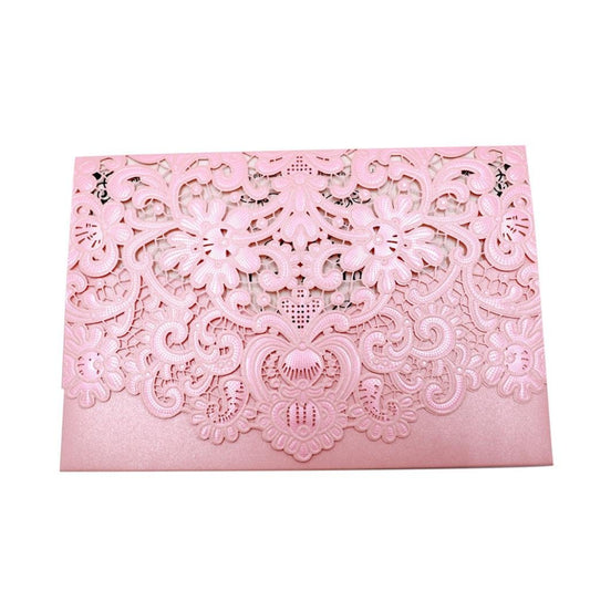 Laser Cut Wedding Invitation Cards with Envelopes (7.25 x 5 In, Pink, 24 Pack)