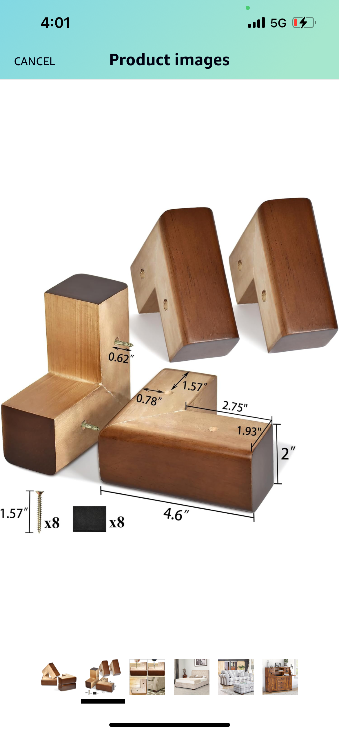 AORYVIC Wooden Bed Riser 2 inch Sofa Feet for Furniture L Shaped Couch Feet Dresser Leg Set of 4