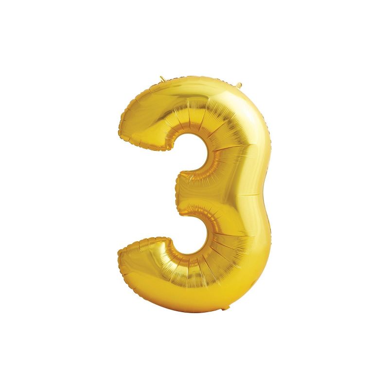 Giant Mylar Number Balloon '3' Gold - Spritz