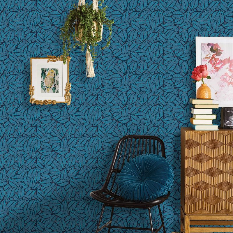 Layered Leaves Peel & Stick Wallpaper Blue - Opalhouse