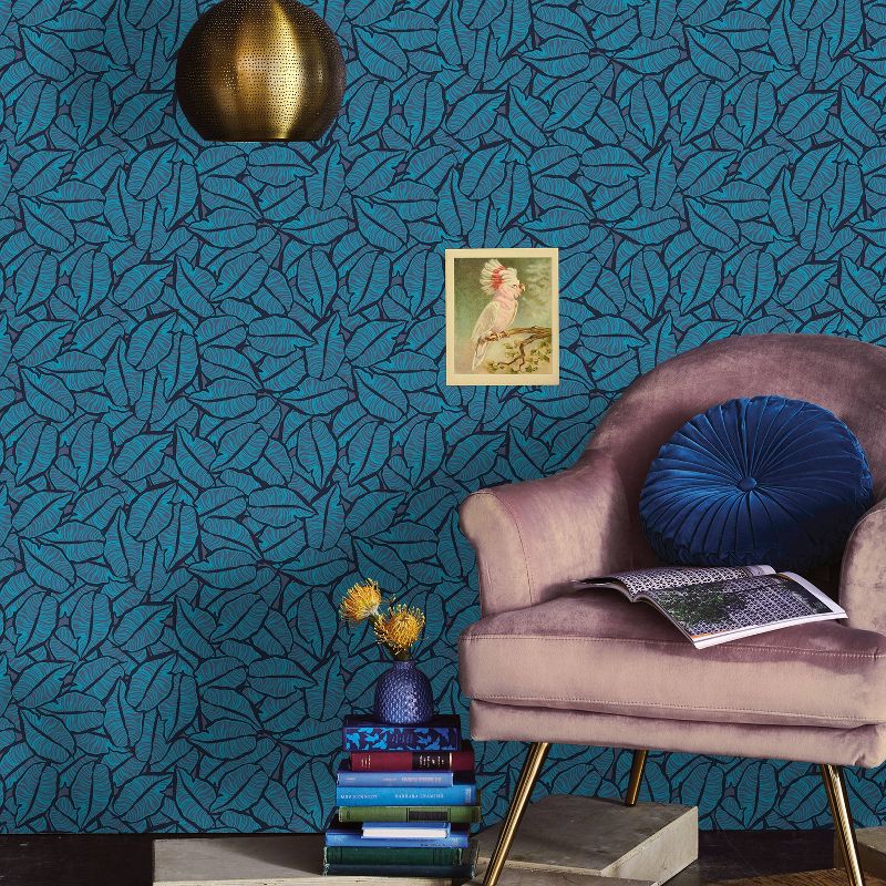 Layered Leaves Peel & Stick Wallpaper Blue - Opalhouse