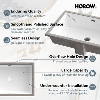 HOROW 23-5/8 in.Rectangle Undermount Bathroom Sink in White with Overflow Drain