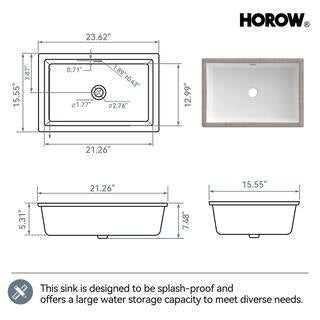 HOROW 23-5/8 in.Rectangle Undermount Bathroom Sink in White with Overflow Drain