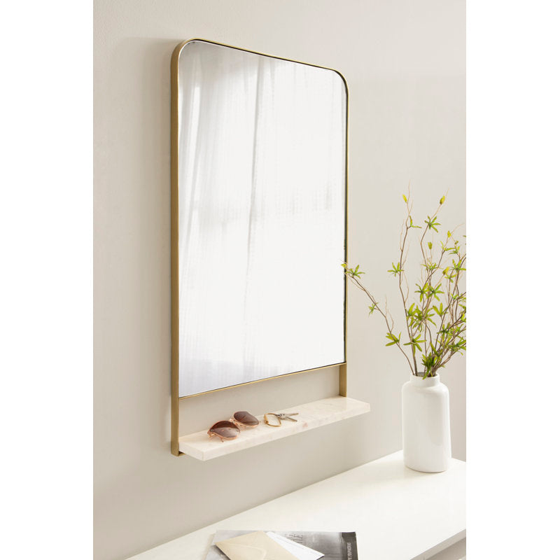 Atasha Rectangle Metal Wall Mirror with Shelf