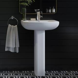 Modern White Ceramic Rectangular Chateau Pedestal Bathroom Vessel Sink with Round Single Faucet Hole WITH PEDESTAL