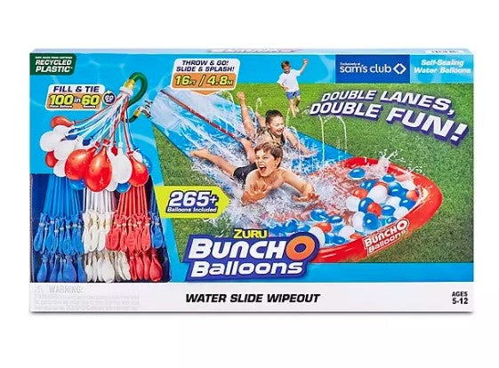 ZURU Red White Blue Water Slide Large 2 Lane With 8 Bunch O Balloons